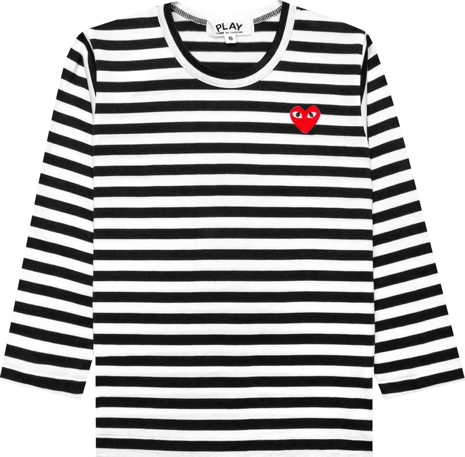 COMME DES GARCONS PLAY For Children Striped Heart Logo Long-Sleeve T-Shirt - Black/White - AZ-T663-100-1