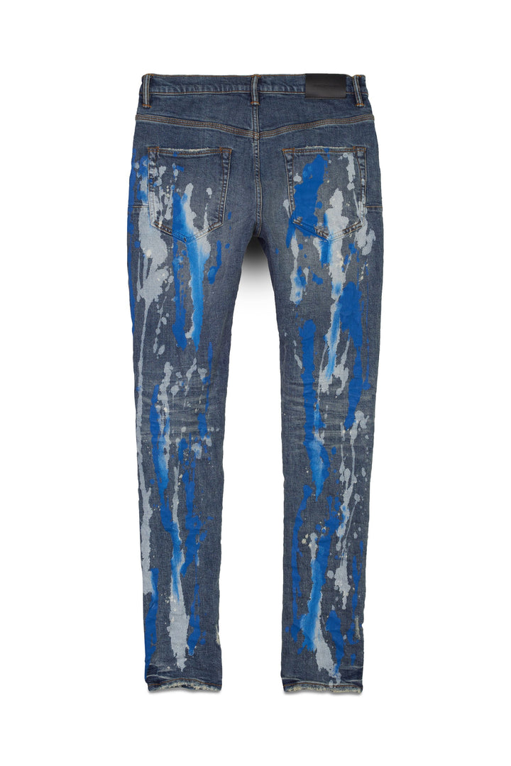 Purple Brand P002 Mid Rise Slim Jeans - Vintage Indigo Blue White Paint