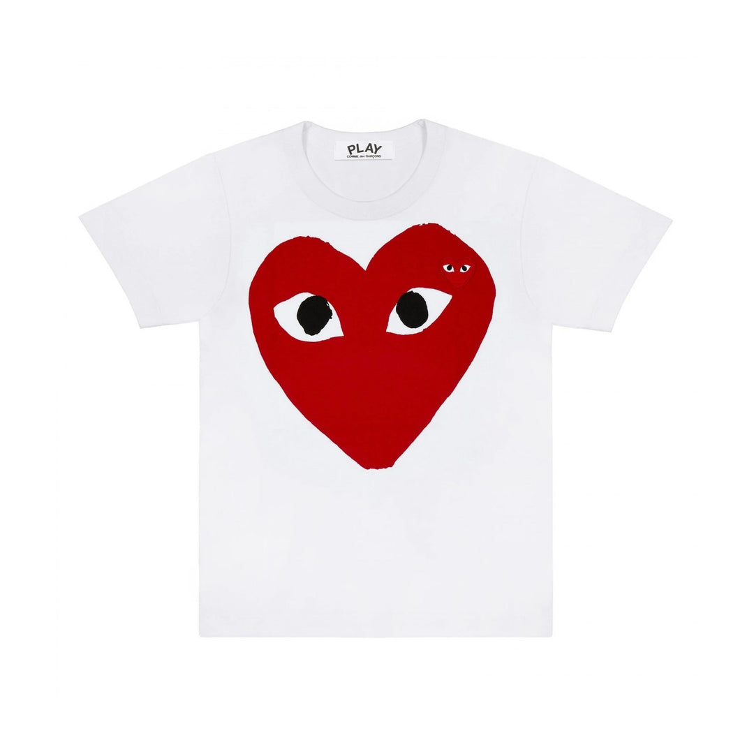 Comme Des Garcons Kids For Children Large Red Heart T-Shirt  - White - AZ-T661-100-1