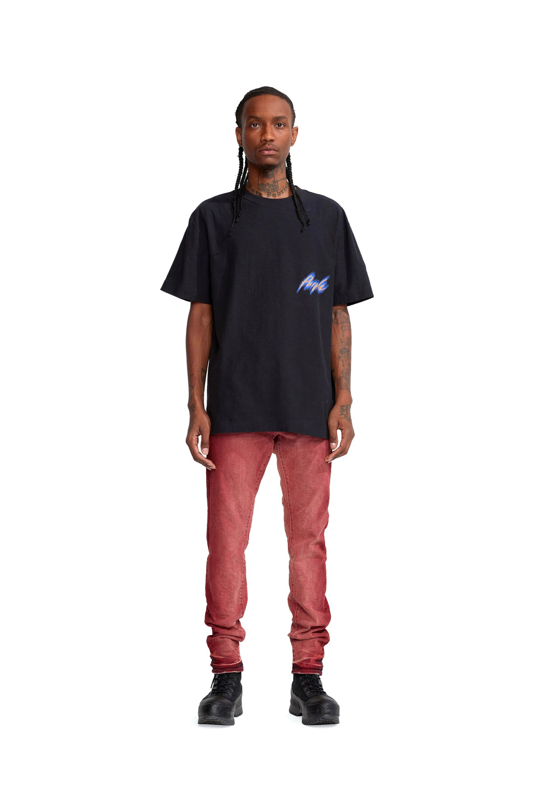 Purple Brand P104 Regular Fit T-Shirt - Textured Jersey Short Sleeve Tee - Black Beauty