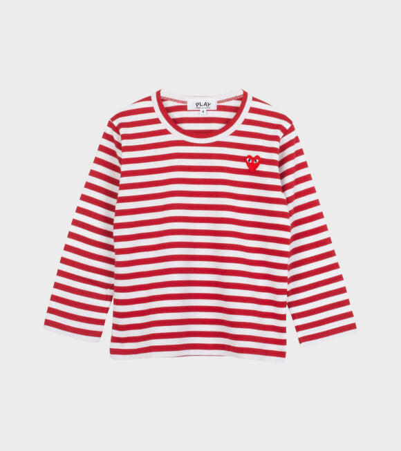 COMME DES GARCONS PLAY For Children Striped Heart Logo Long-Sleeve T-Shirt - Red/White - AZ-T663-100-2
