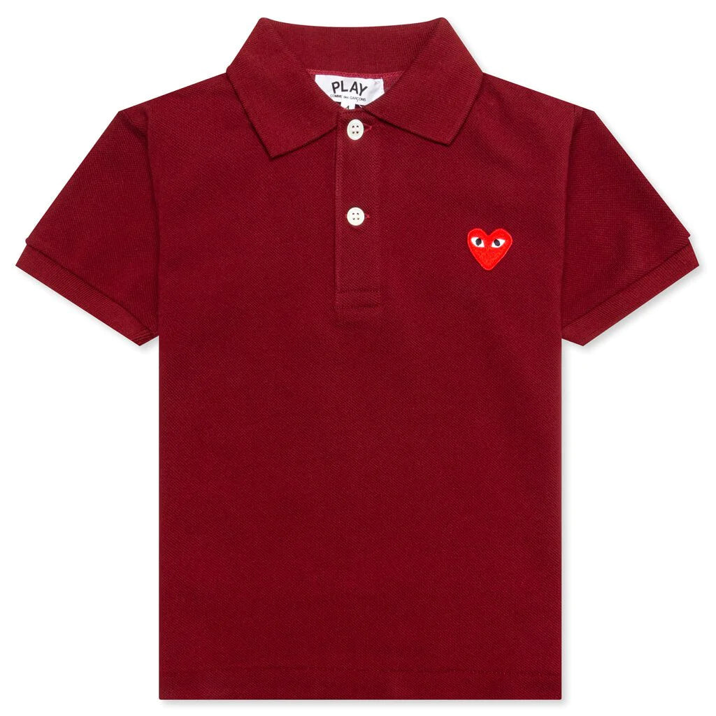 COMME DES GARCONS PLAY For Children Kids Polo Shirt - Burgundy - AZ-T505-100-3