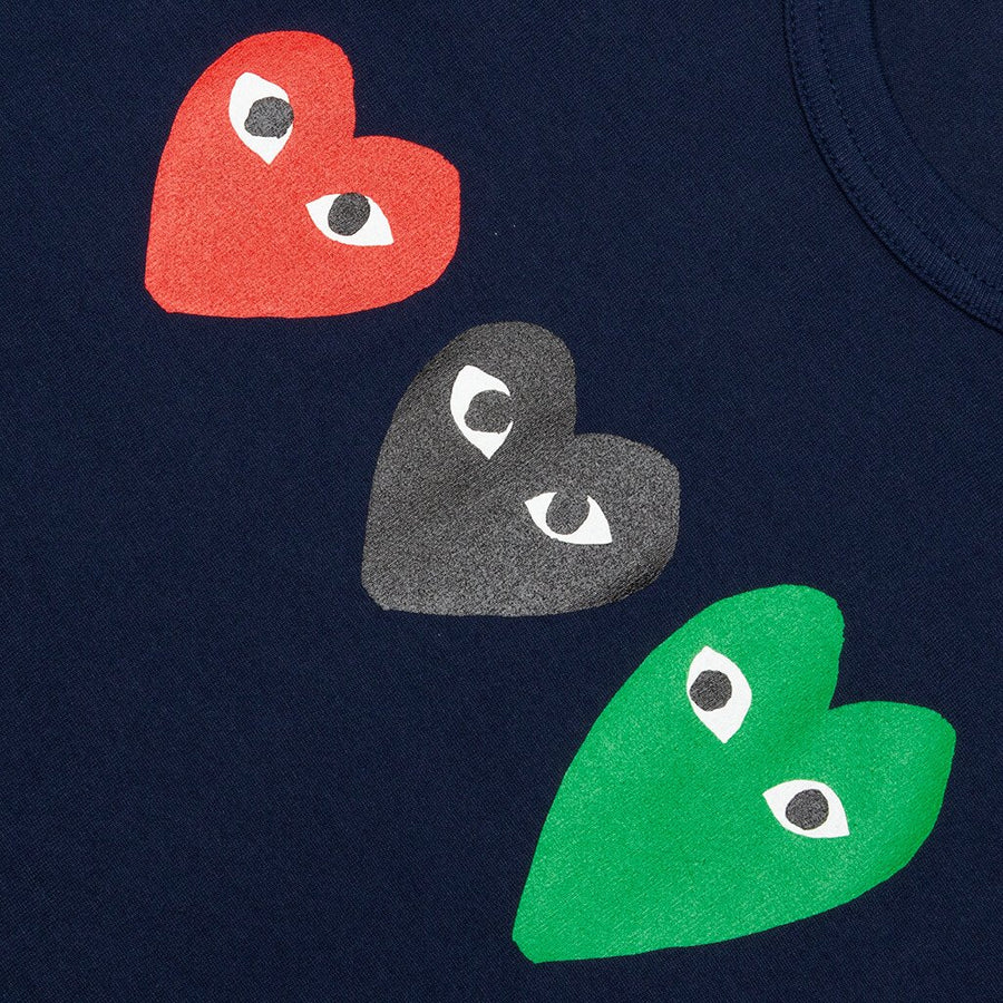 COMME DES GARCONS PLAY 3 HEARTS ON CHEST T-SHIRT - Navy Blue - AZ