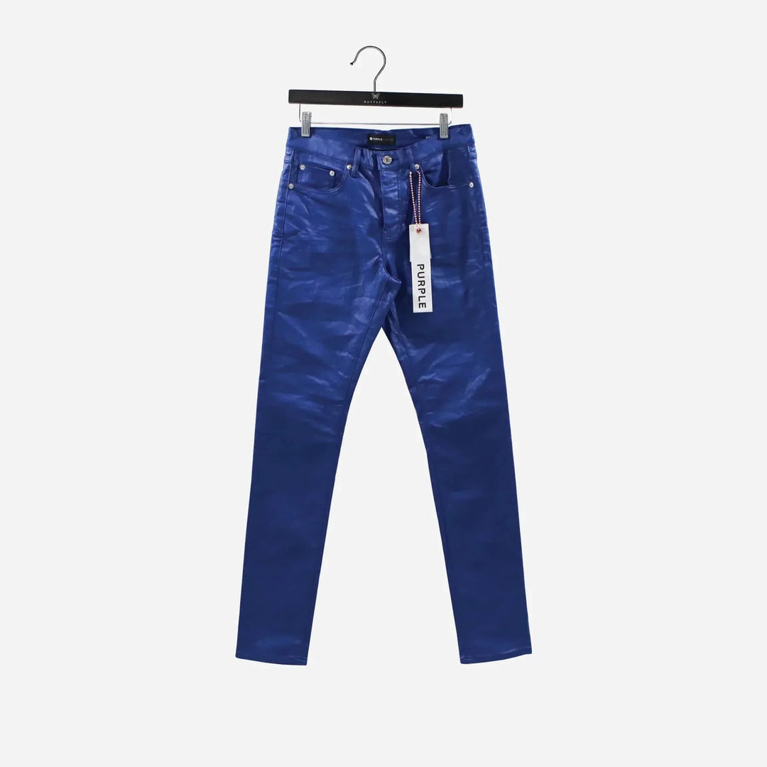 Purple Brand P001 Low Rise Skinny Jeans - Blue Patent Leather Film
