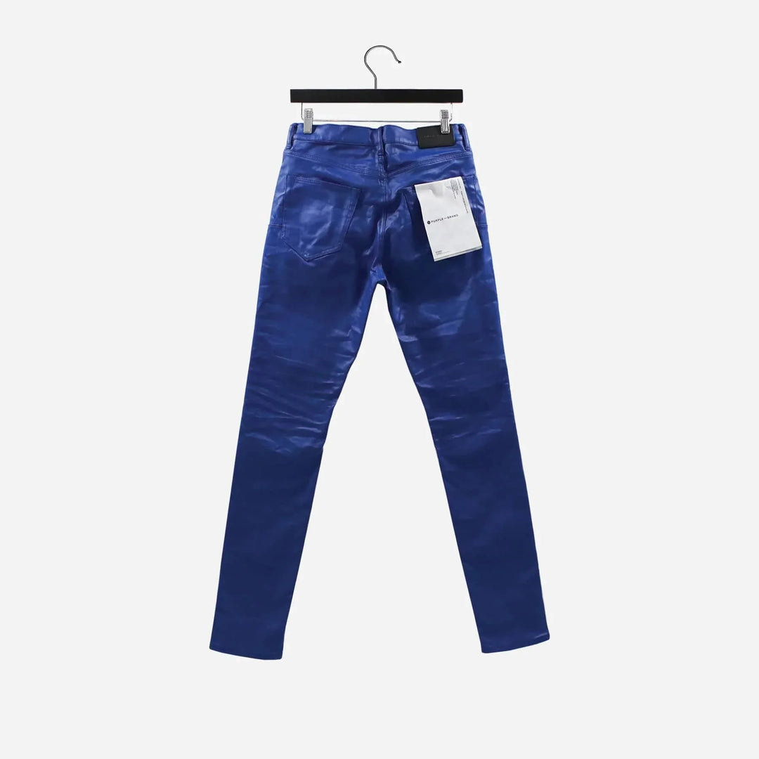 Purple Brand P001 Low Rise Skinny Jeans - Blue Patent Leather Film